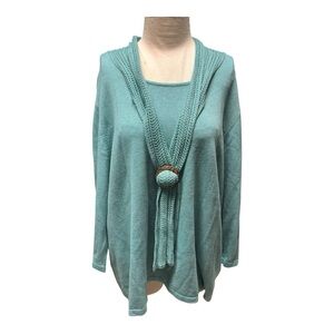 CJ Banks aqua teal NEW cardigan with wooden buckle in front 2X